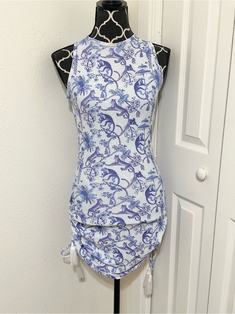 Akosha Blue White Leppard Cover Up Dress
